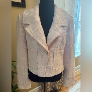 St John Tweed Cropped Blazer Jacket Pink/White Wool Blend Women’s Size 10 READ